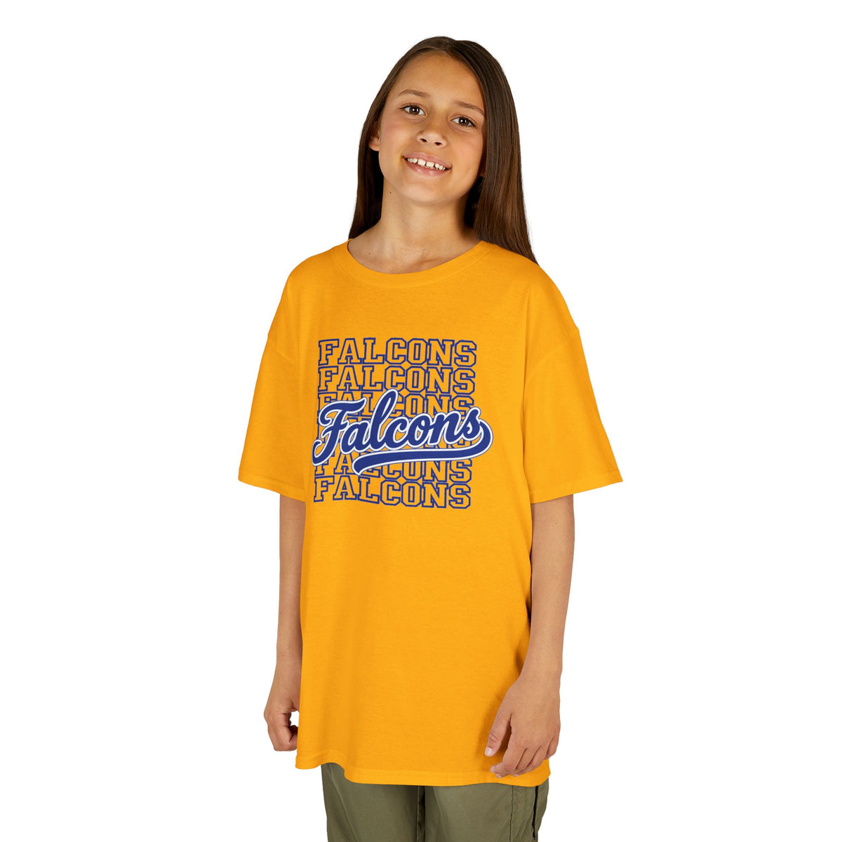 Falcons On Repeat Parker Junior High Kids Tshirt - Gold