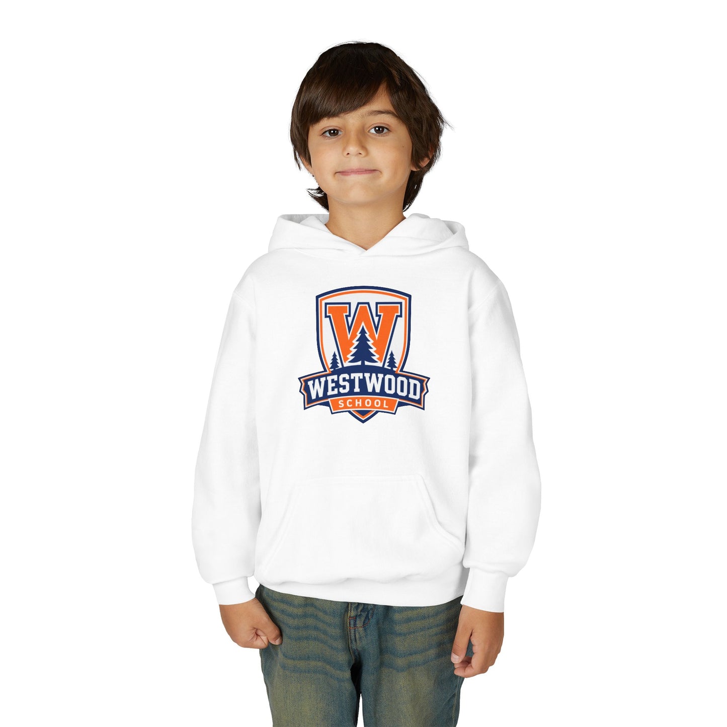 Youth Hoodie — Westwood School Orange & Navy Logo Sweatshirt