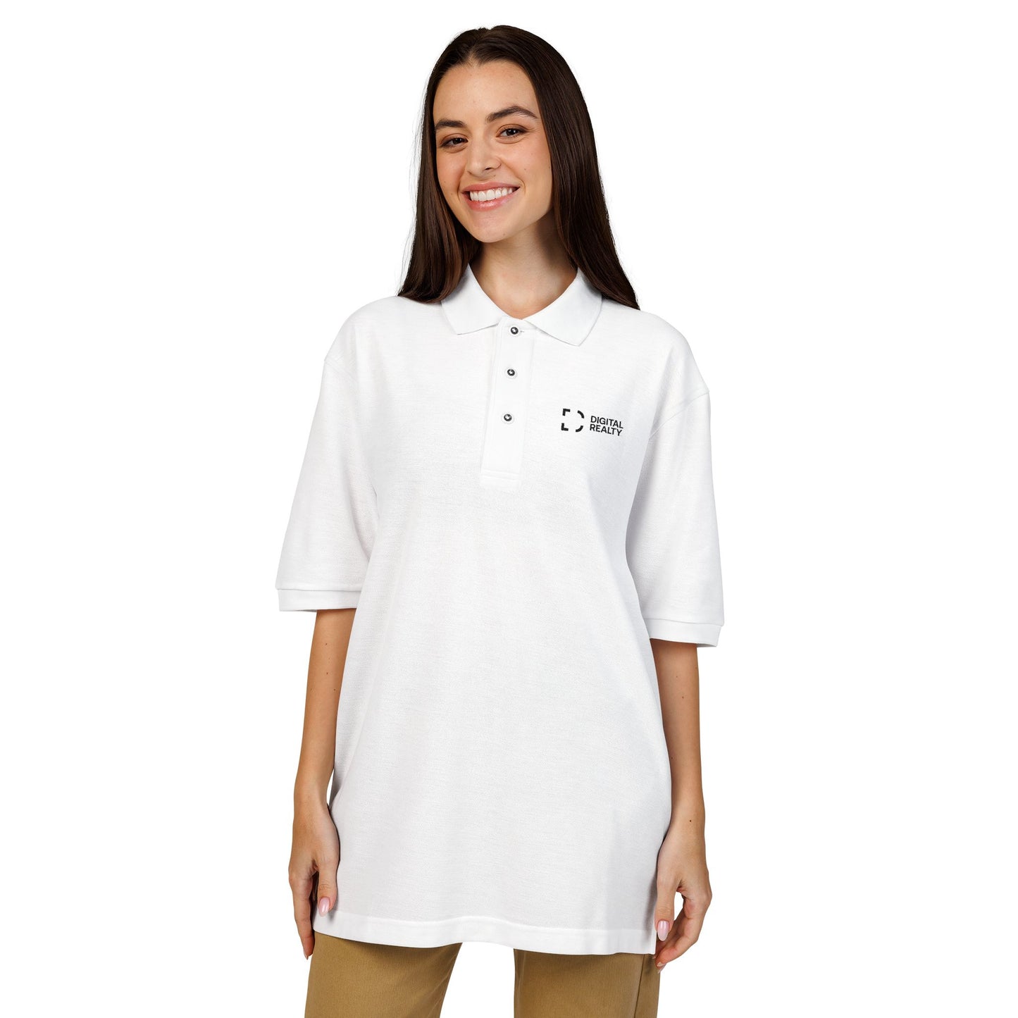 DLR Unisex Embroidered Logo Polo in White